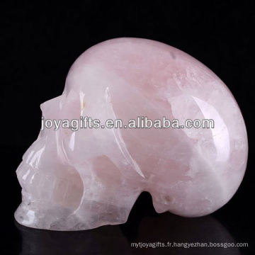 Crâne découpé en pierre gemme à quartz naturel à quartz rose